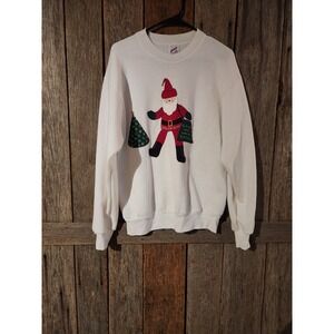 VTG‎ Christmas Sweater Granny Core Sweatshirt Santa Tree Homemade Sz M